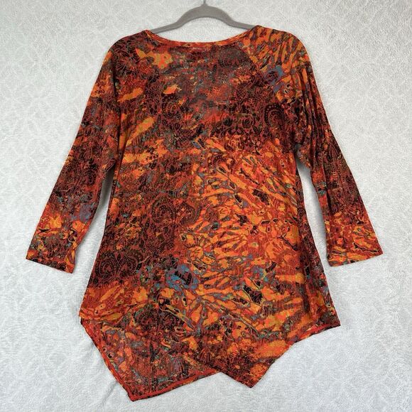 Tianello Knit Burnout Jacquard Toni Tunic L Orange Asymmetrical Wearable Artsy - Picture 5 of 11